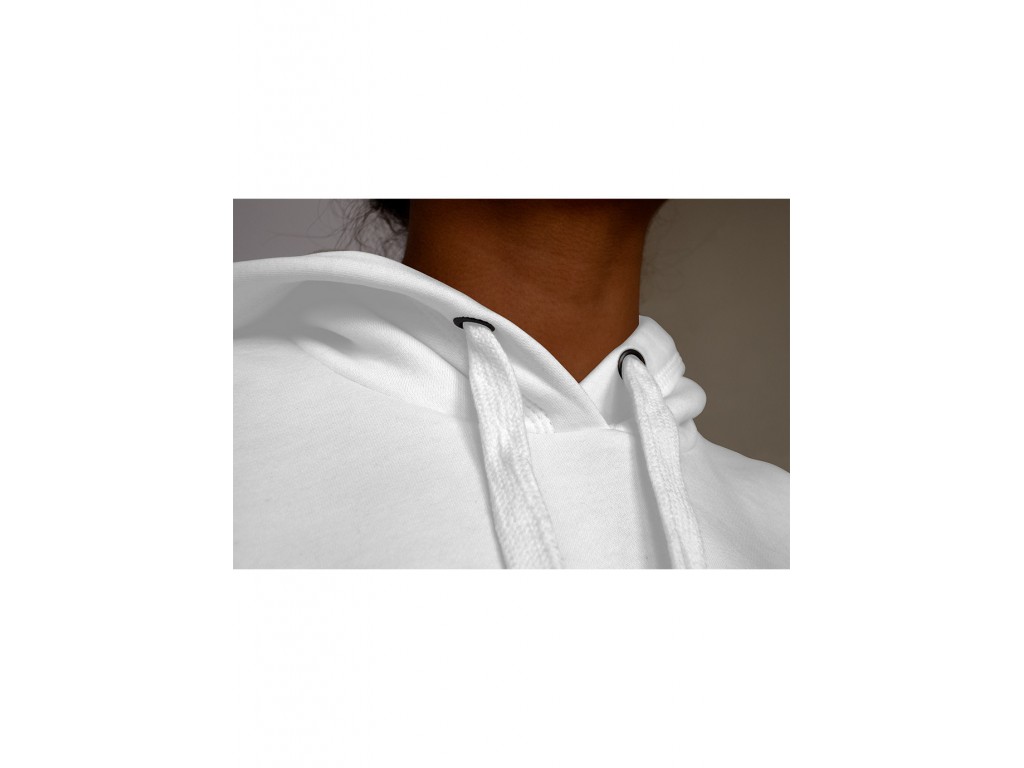 Sweatshirt capuche blanc détails textile