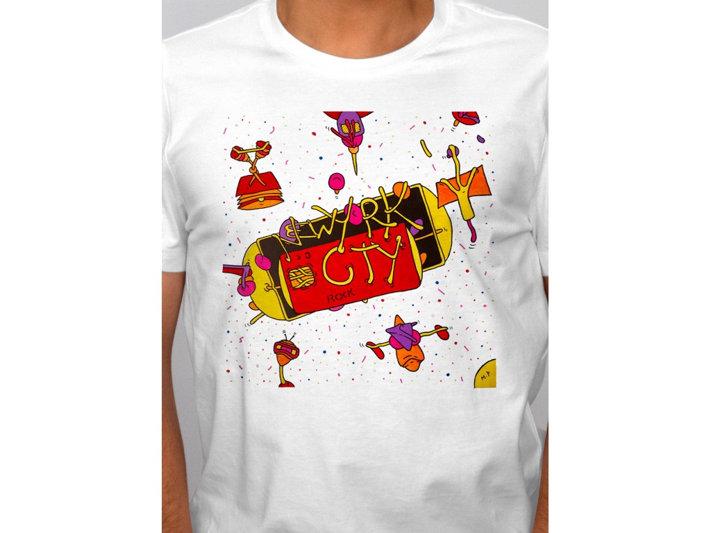 Tshirt homme blanc Michel Pagnoux New York City Rock zoom