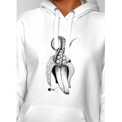 Sweatshirt capuche unisexe Banana Poulpe emilance blanc  zoom