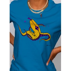 Tshirt femme tropical blue Emilance Banana Bolt couleur zoom